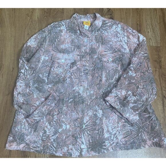 Ruby Rd Women’s Top Multicolor 3/4 Sleeves Sheer Floral Bling Button Up Size 24W - Picture 1 of 4